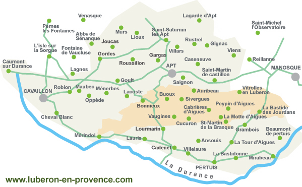 villages, carte, luberon, vaucluse, provence